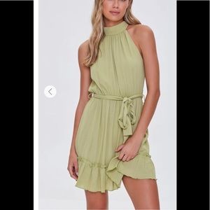 Tie Neck Minidress , sz M, light olive